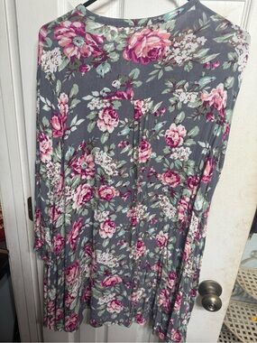 Umgee Gray Floral Skater Skirt with Pink Roses